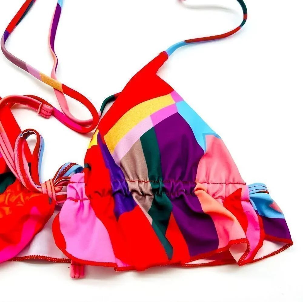 Colorful Triangle Tie Around Neck Bikini Top - Picture 5 of 9